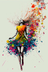 Obraz premium illustration of the jumping woman with flowers