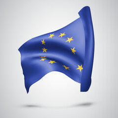 European Union, vector flag with waves and bends waving in the wind on a white background