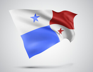 Panama, vector flag with waves and bends waving in the wind on a white background