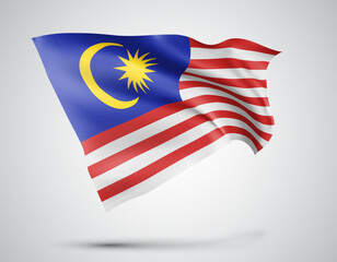 Malaysia, vector flag with waves and bends waving in the wind on a white background