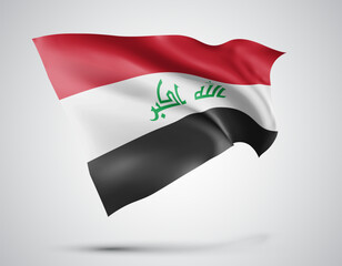 Iraq, vector flag with waves and bends waving in the wind on a white background