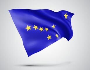 Alaska, vector flag with waves and bends waving in the wind on a white background