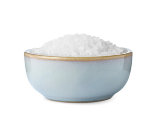 Natural sea salt in bowl isolated on white