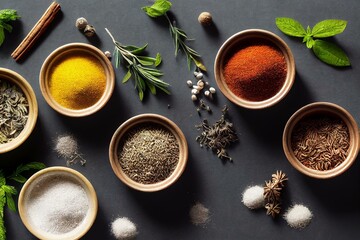 Obraz na płótnie Canvas herbs and spices in pots. Generative AI