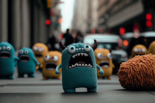 cute little angry embroidered monsters, Generative AI