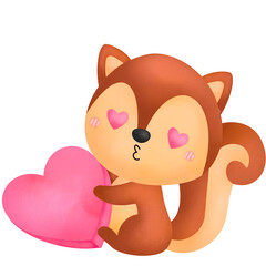 a watercolor of a cute squirrel in love