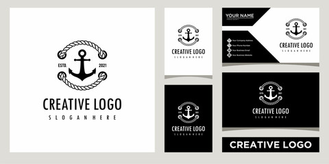 classic anchor logo design template with business card design