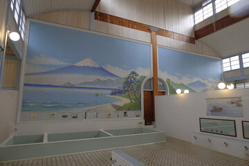 懐かしい銭湯の風景（富士山のペンキ絵） - obrazy, fototapety, plakaty