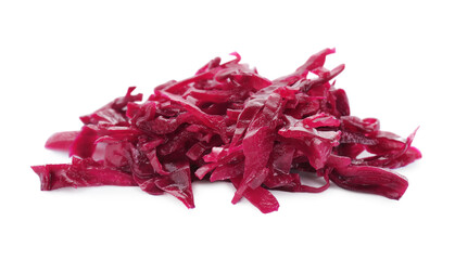 Fototapeta premium Pile of tasty red cabbage sauerkraut isolated on white