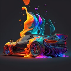 futuristic sports car in paint splashes