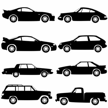 
set of car side silhouettes, white background