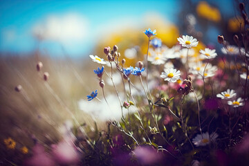 Obraz na płótnie Canvas Spring flowers meadow. Generative AI.