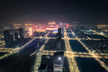 view of the fireworks show of the lantern festival in Xi'an, China. - obrazy, fototapety, plakaty