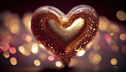 Fototapeta premium Valentine decorations, sparkle heart with bokeh background - generative ai
