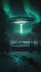 Fototapeta na wymiar ufo in aurora sky made with generative ia