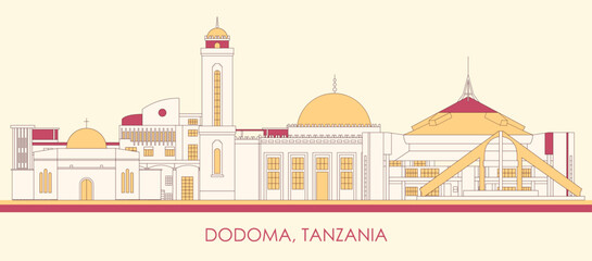 Cartoon Skyline panorama of city of Dodoma, Tanzania - vector illustration
