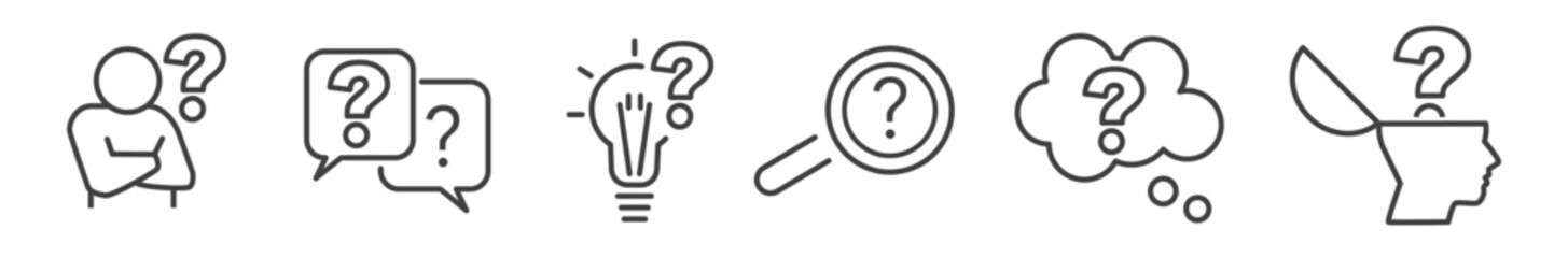 Question vector line icons - thin line icon collection on white background
