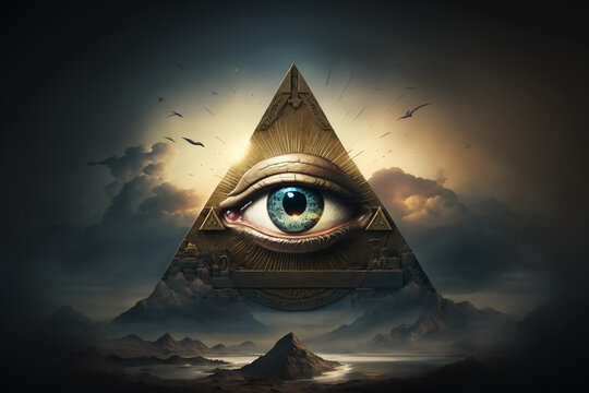 Masonic, freemasonry symbol, Eye of Providence, eye of God. Generative AI.