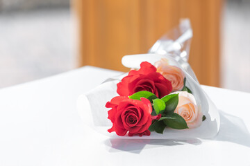 bouquet of roses. red and ivory