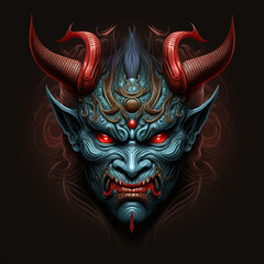 Obraz premium Oni Mask, japanese folklore, symbol of protection. Demon, ogre, troll. Generative AI.