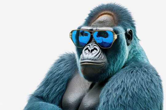 gorilla with sunglasses Beautiful Portrait of a Gorilla. severe silverback, anthropoid ape, stern face. isolated background,Generative AI
