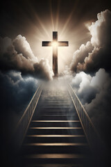 stairway to heaven with christian cross. religion and faith concepts. generative ai