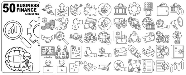 Business Finance Concept Icon Elements illustrations set Line Style