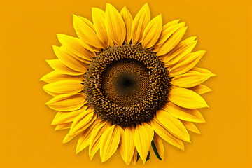 Yellow background with sunflower. Generative AI.