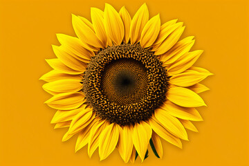 Fototapeta premium Yellow background with sunflower. Generative AI.