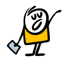 Funny cartoon doodle character reading poems in the featre on the stage.