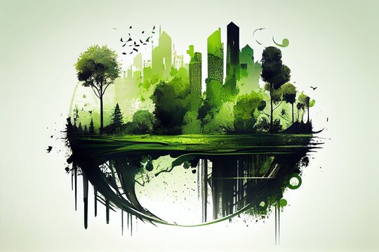 Green eco friendly city and urban forest landscape abstract. Generative AI