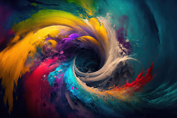 Generative AI illustration of  abstract colorful vibrant paint spill splash background