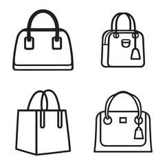 Shopping bag icon, logo vector black outline