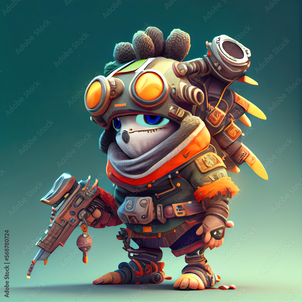 Sticker Cute little soldier 3D game character prototype concept made with Generative AI