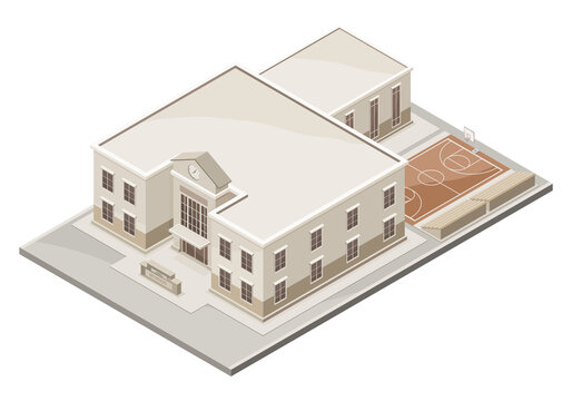 School building isometric top view out door isolated illustration cartoon