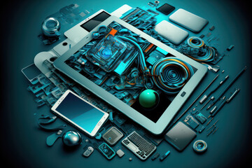 Generative AI illustration of  abstract trechnology gadgets conceptual background