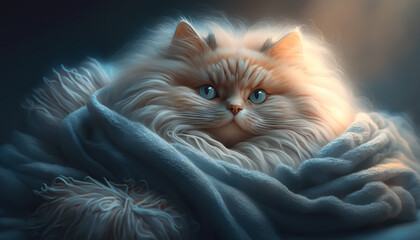 illustration of a cat basking in a cozy scarf