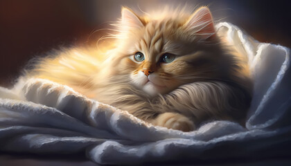 illustration of a cat basking in a cozy scarf