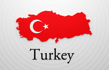 Turkey earthquake white Turkey map on red ripple, turkey flag, red background