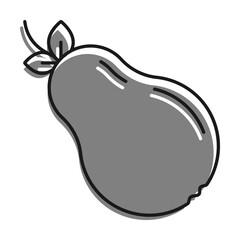 Linear filled with gray color icons. Sweet Pear For Breakfast For Schoolboy. Collecting Autumn Harvest Of Fruits. Simple black and white vector
