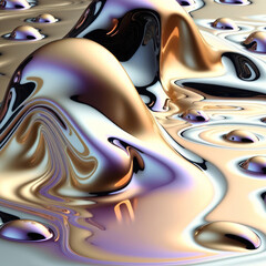 Generative AI illustration of  liquid metal abstract backfground of gold, silve,r platinum and pastel colours