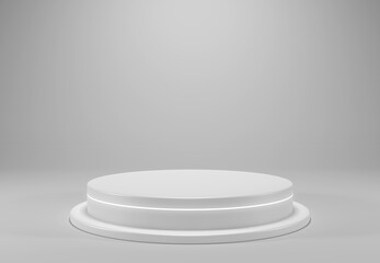 3D rendering, empty podium platform for product display on white background, decoration, interior view, pedestal display with a strip of light
