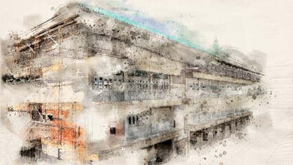 Artificial painting of building that being constructed