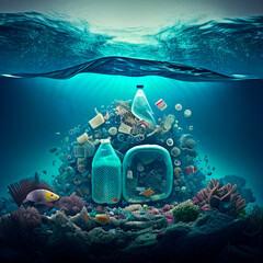 Garbage in the ocean, ecological concept, ai generation