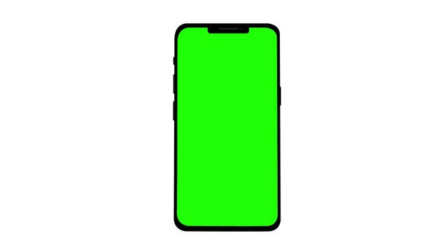 3D render smartphone with a green background. Rotating in screen. With a green screen for easy keying. Computer generated image. Easy customizable. 3D Illustration. 3D Illustration