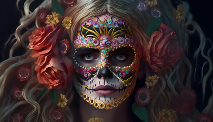 Day of the dead, Dia de los muertos character. Generative ai