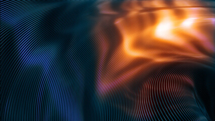 Dark teal or blue background with orange light - digital metal lines art - abstract 3D rendering