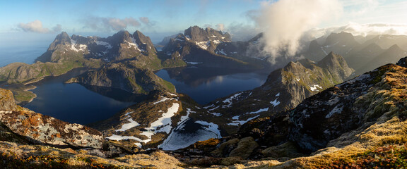Spring in Lofoten: Solbj&oslash;rnvatnet lake and the last melting snow.