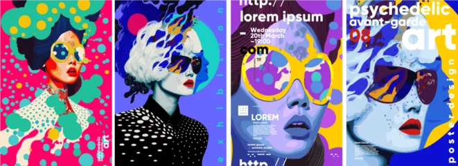 Poster Psychedelic, avant-garde art. Set of vector illustrations. Colorful painting with strokes of paint splashes. Bright background for a poster, media banner, t-shirt print. © Molibdenis-Studio