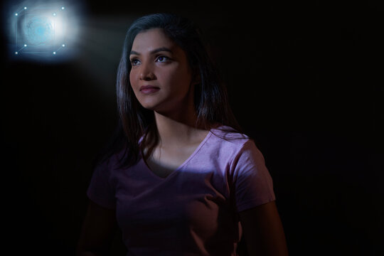 Virtual projection on a woman in a corporate attire